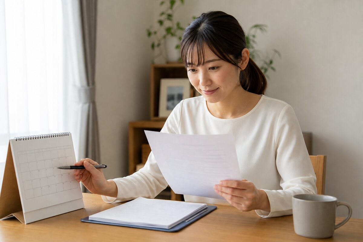 内定後に労働条件と入社予定を確認する女性
