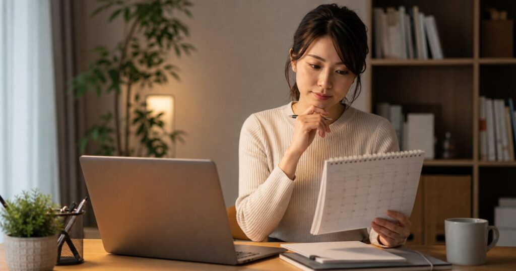 在職中の転職活動スケジュールを確認するビジネスパーソン