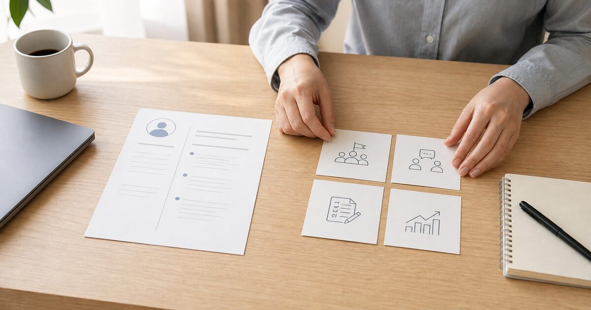 IT×ビジネスの実務経験を整理して職務経歴書にまとめる様子