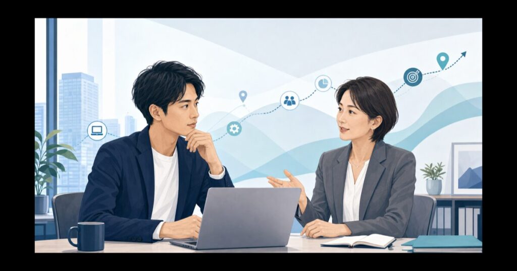 ITエンジニアがITコンサルへのキャリアを相談する様子